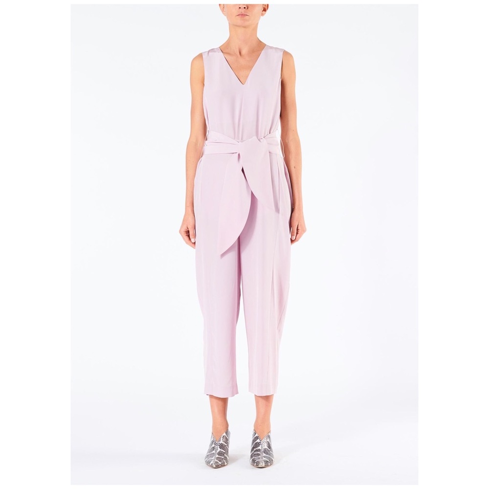 TIBI Lilac Pink Waist Tie Crop Pant Silk Jumpsuit